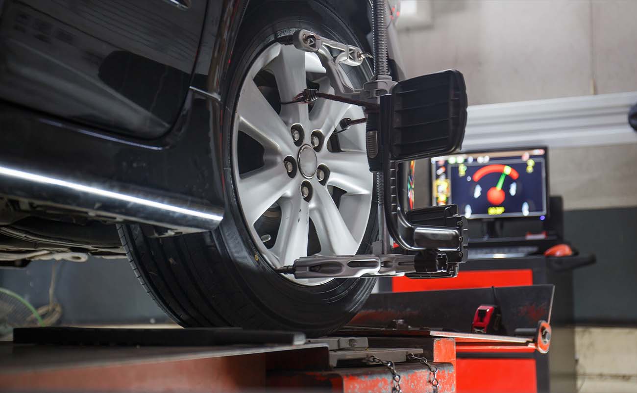 automotive shop performing wheel alignment