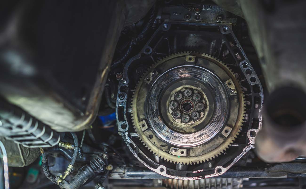 closeup of damaged and overheated flywheel
